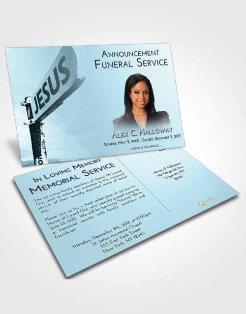 Funeral Announcement Card Template Soft Emerald Love Road to Jesus