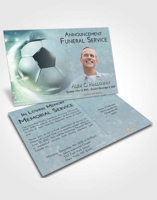 Funeral Announcement Card Template Soft Emerald Love Soccer Destiny