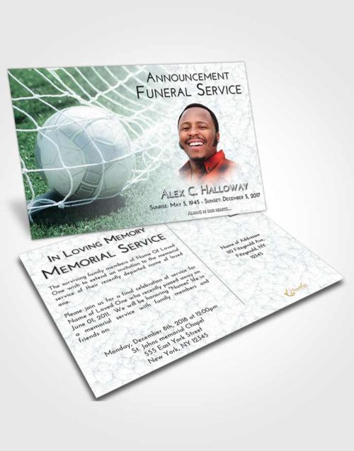 Funeral Announcement Card Template Soft Emerald Love Soccer Pride