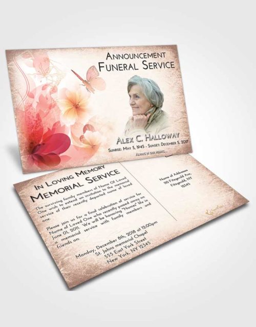 Funeral Announcement Card Template Strawberry Love Floral Butterfly