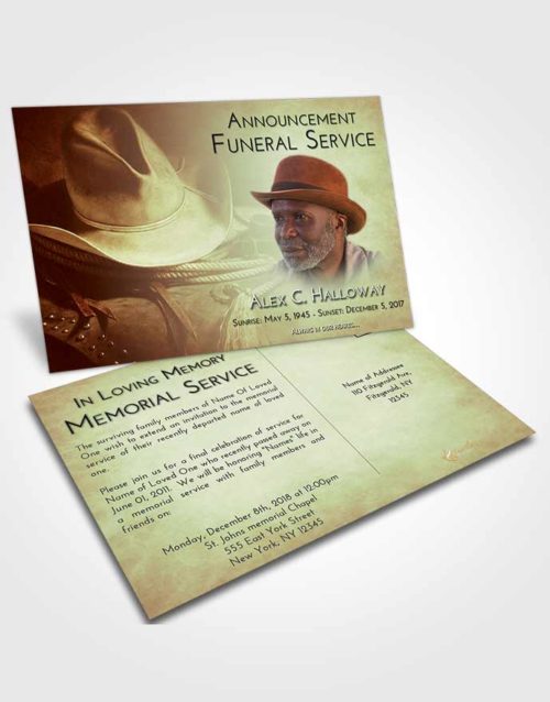 Funeral Announcement Card Template Strawberry Mist Cowboy Serenity