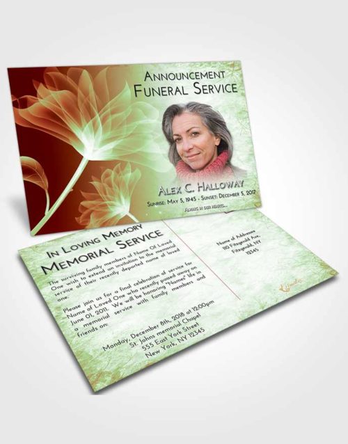 Funeral Announcement Card Template Strawberry Mist Flower Peace