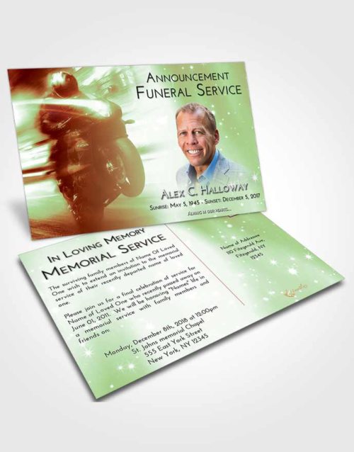 Funeral Announcement Card Template Strawberry Mist Motorcycle Speed