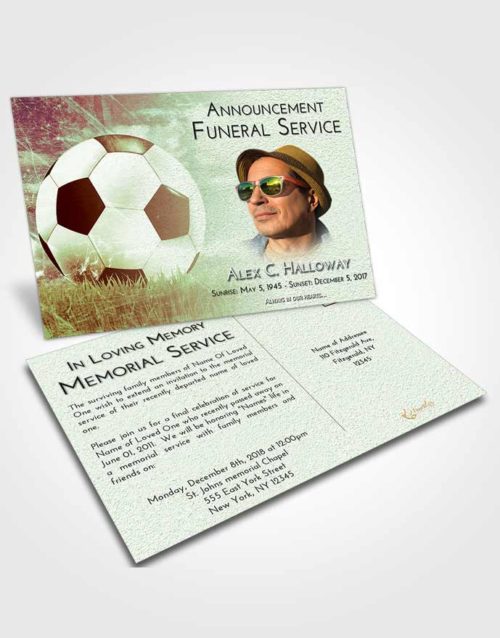Funeral Announcement Card Template Strawberry Mist Soccer Dreams