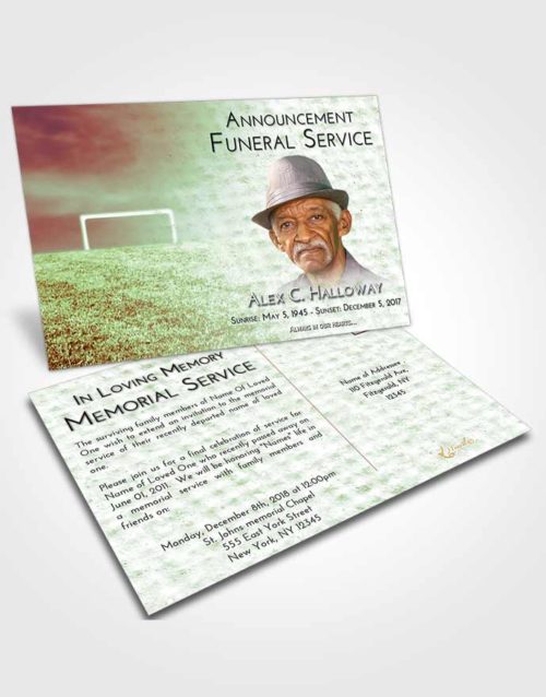 Funeral Announcement Card Template Strawberry Mist Soccer Journey