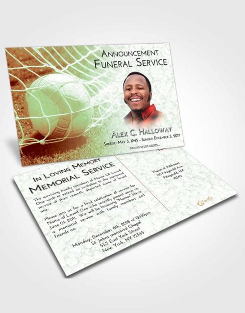Funeral Announcement Card Template Strawberry Mist Soccer Pride
