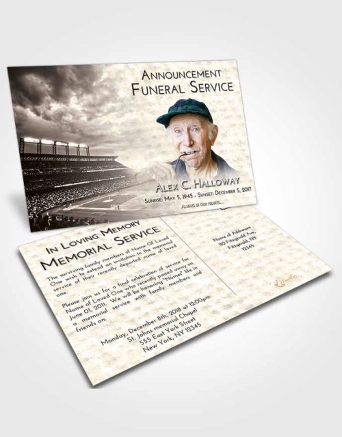Funeral Announcement Card Template Tranquil Baseball Stadium