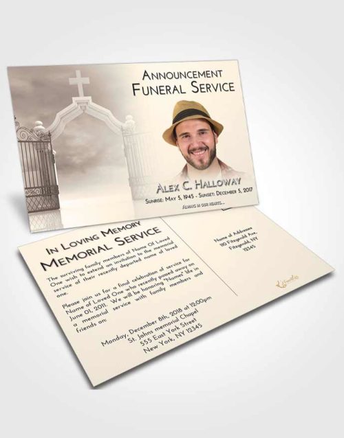 Funeral Announcement Card Template Tranquil Clear Gates For Heaven