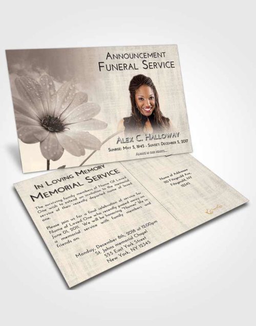 Funeral Announcement Card Template Tranquil Floral Raindrops