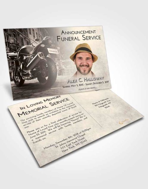 Funeral Announcement Card Template Tranquil Motorcycle Dreams