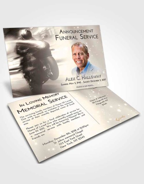 Funeral Announcement Card Template Tranquil Motorcycle Speed