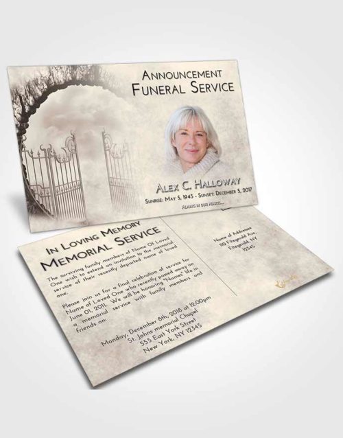 Funeral Announcement Card Template Tranquil Mystical Gates of Heaven