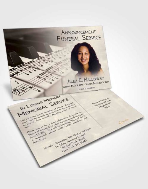 Funeral Announcement Card Template Tranquil Piano Desire