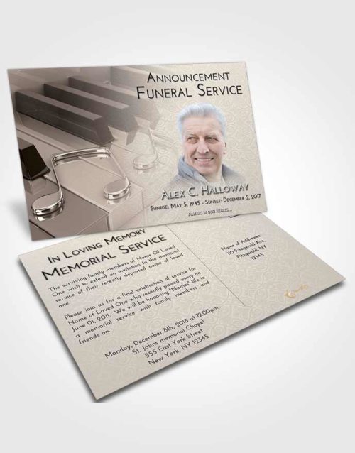 Funeral Announcement Card Template Tranquil Piano Keys