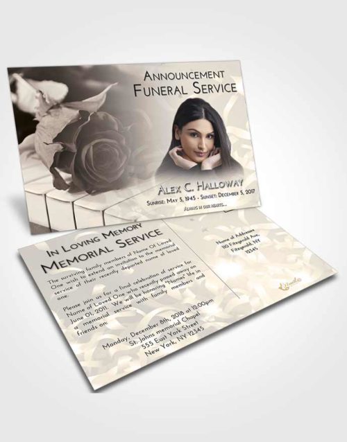 Funeral Announcement Card Template Tranquil Piano Rose