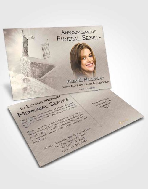 Funeral Announcement Card Template Tranquil Stairway to the Gates of Heaven