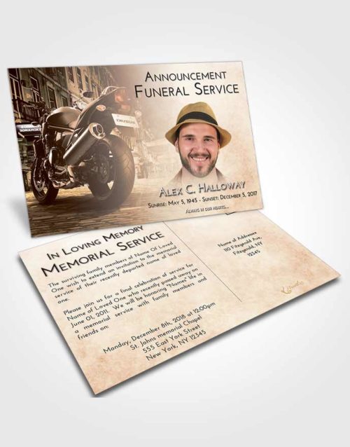 Funeral Announcement Card Template Vintage Love Motorcycle Dreams