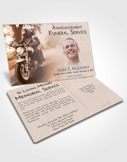 Funeral Announcement Card Template Vintage Love Motorcycle Days