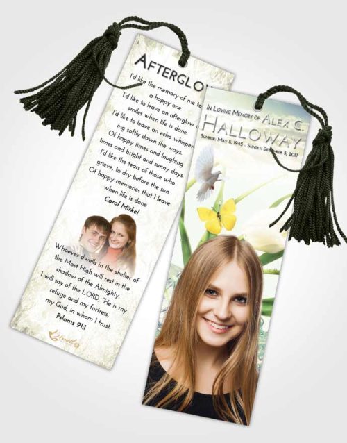 Funeral Bookmark Template At Dusk Floral Wave