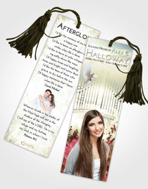 Funeral Bookmark Template At Dusk Flowery Gates to Heaven