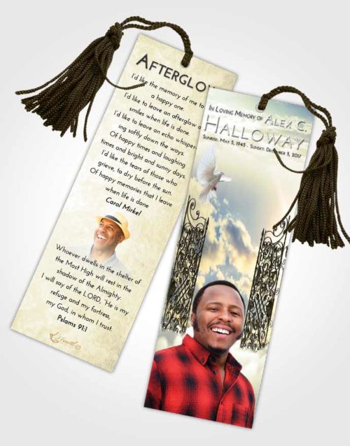 Funeral Bookmark Template At Dusk Pearly Gates of Heaven