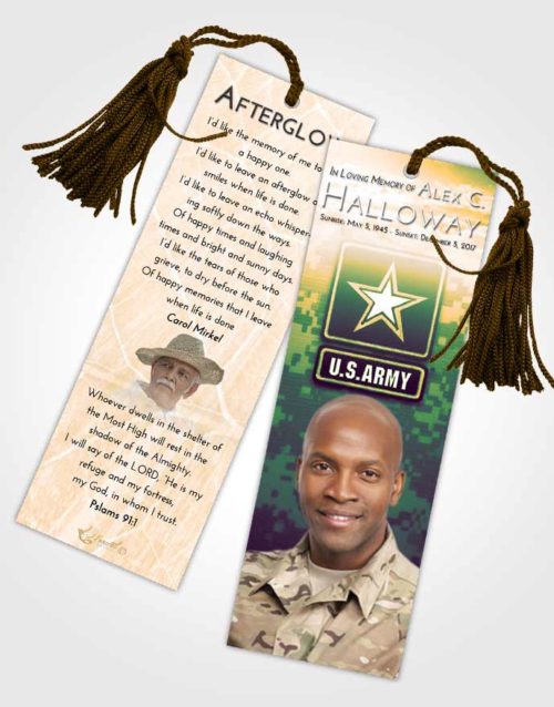 Funeral Bookmark Template Emerald Serenity Army Duty