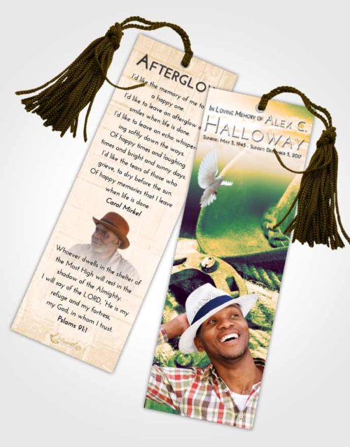 Funeral Bookmark Template Emerald Serenity Cowboy Divinity