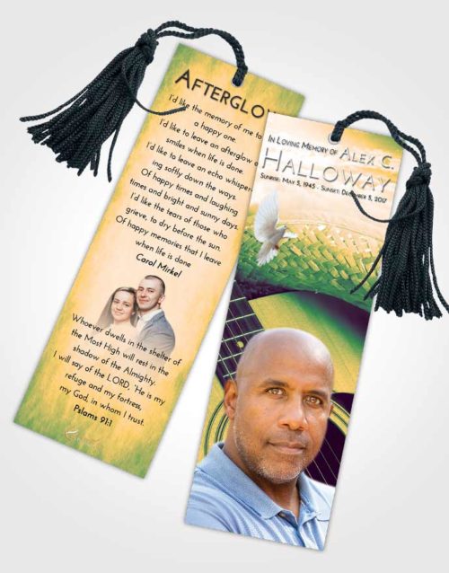 Funeral Bookmark Template Emerald Serenity Cowboy Heaven
