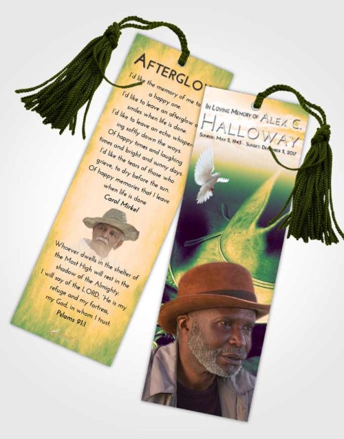 Funeral Bookmark Template Emerald Serenity Cowboy Serenity