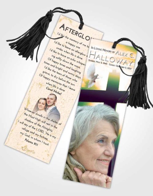 Funeral Bookmark Template Emerald Serenity Faith in the Cross