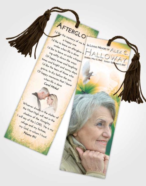 Funeral Bookmark Template Emerald Serenity Floral Butterfly