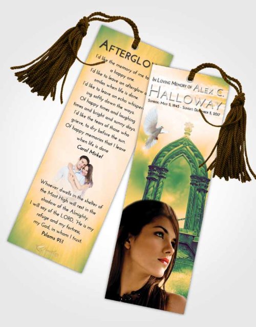 Funeral Bookmark Template Emerald Serenity Heavens Path