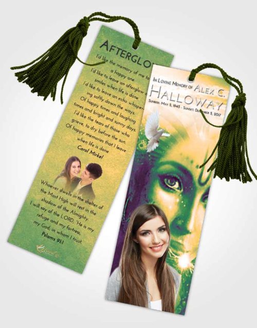 Funeral Bookmark Template Emerald Serenity Hindu Desire