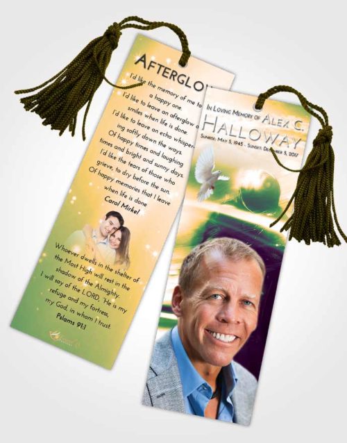 Funeral Bookmark Template Emerald Serenity Motorcycle Speed