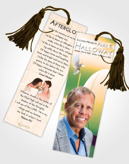 Funeral Bookmark Template Emerald Serenity Rugby Honor