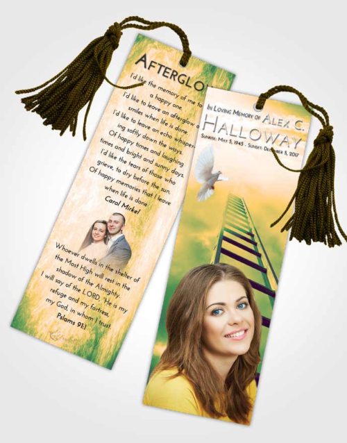 Funeral Bookmark Template Emerald Serenity Stairway to Forever