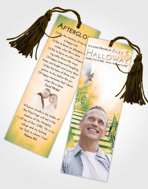 Funeral Bookmark Template Emerald Serenity Stairway to Freedom