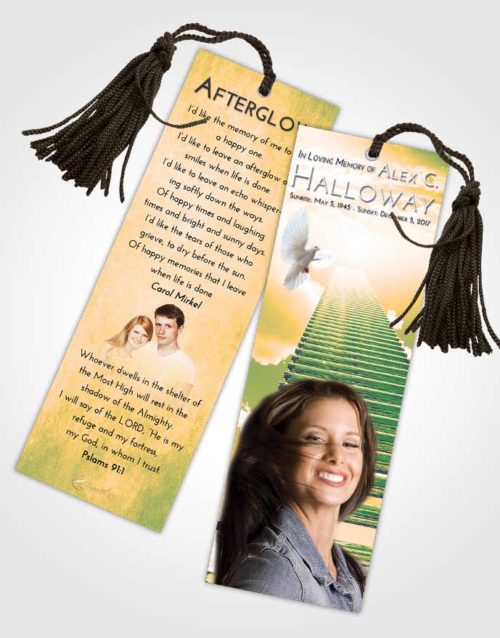 Funeral Bookmark Template Emerald Serenity Steps to Heaven
