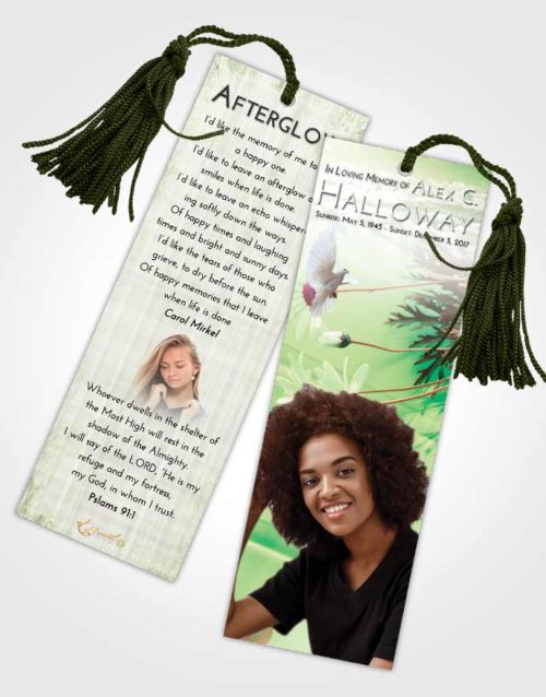 Funeral Bookmark Template Emerald Sunrise Floral Style