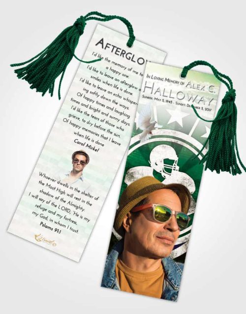 Funeral Bookmark Template Emerald Sunrise Football Surprise