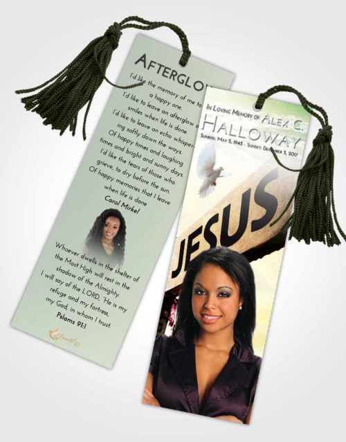 Funeral Bookmark Template Emerald Sunrise Road to Jesus