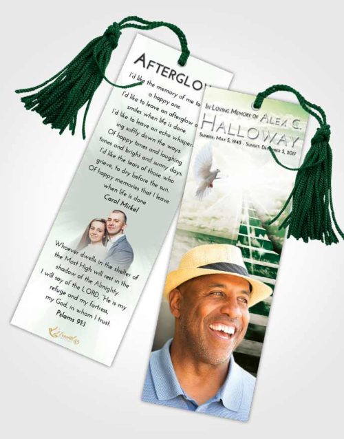 Funeral Bookmark Template Emerald Sunrise Stairway for the Soul