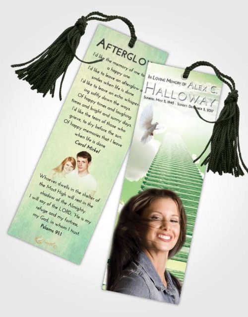 Funeral Bookmark Template Emerald Sunrise Steps to Heaven