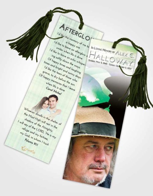 Funeral Bookmark Template Emerald Sunrise Veterans Sacrifice