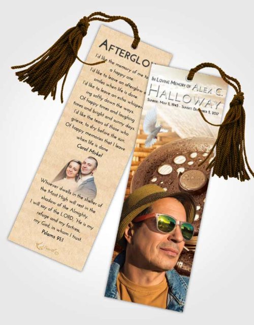 Funeral Bookmark Template Golden Fishing Paradise