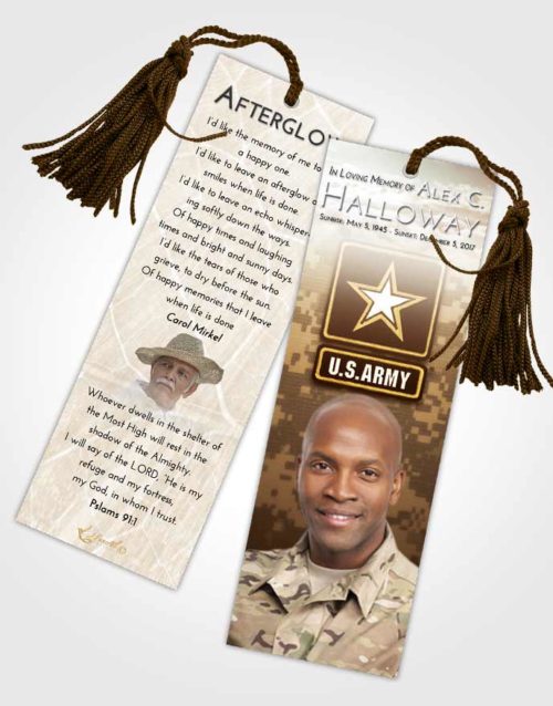 Funeral Bookmark Template Golden Peach Army Duty