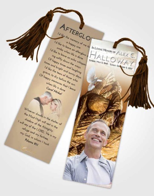 Funeral Bookmark Template Golden Peach Army Grit