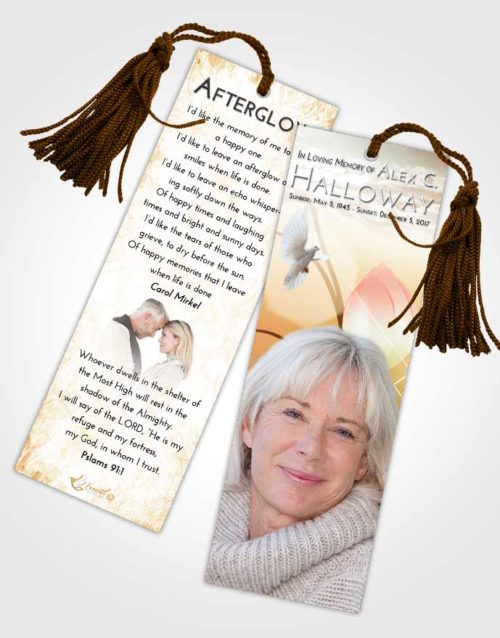 Funeral Bookmark Template Golden Peach Floral Peace