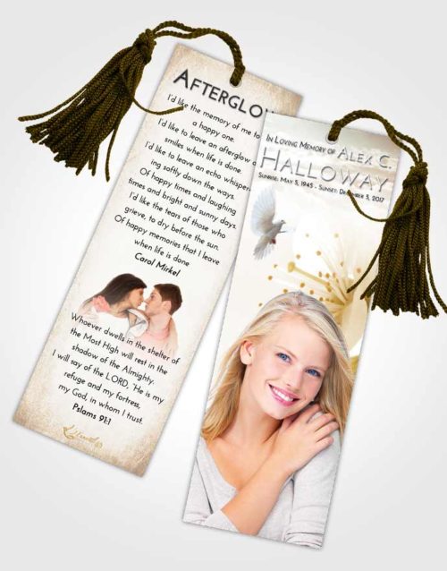 Funeral Bookmark Template Golden Peach Flower of the Plume
