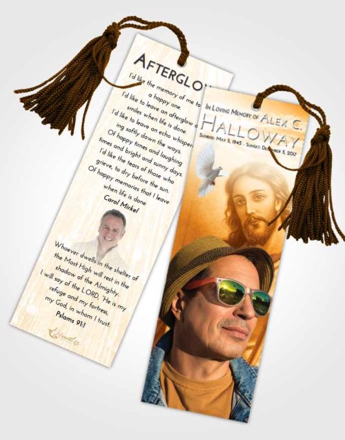 Funeral Bookmark Template Golden Peach Life of Jesus